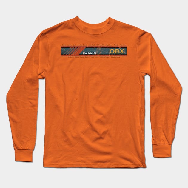 OBX Towns Dark Text Distressed Long Sleeve T-Shirt by YOPD Artist